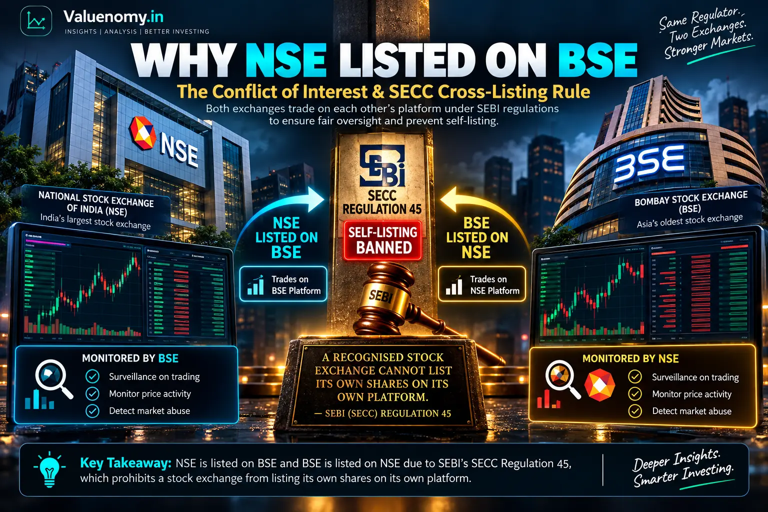 Why NSE Listed on BSE and Not on Itself: The Regulatory Conflict & SECC Cross Listing Rule