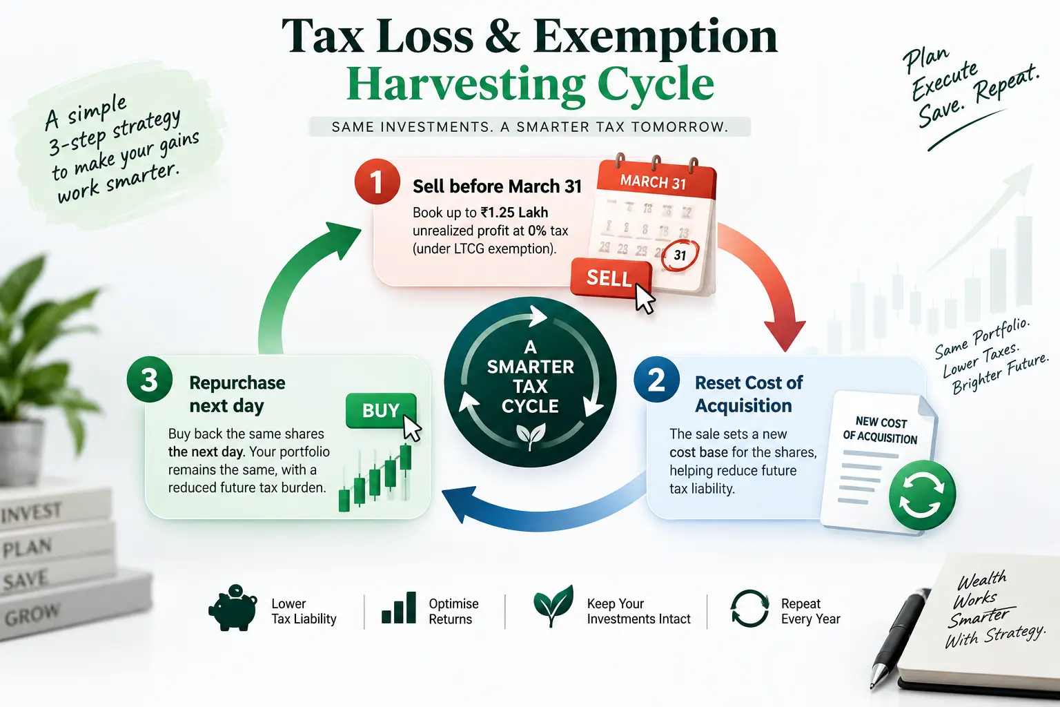 Annual tax loss harvesting and ₹1.25 lakh LTCG exemption harvesting process in India